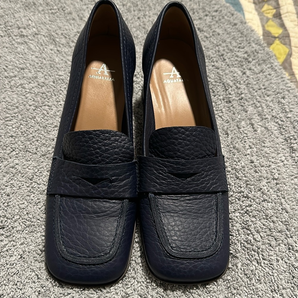 blue heel loafers